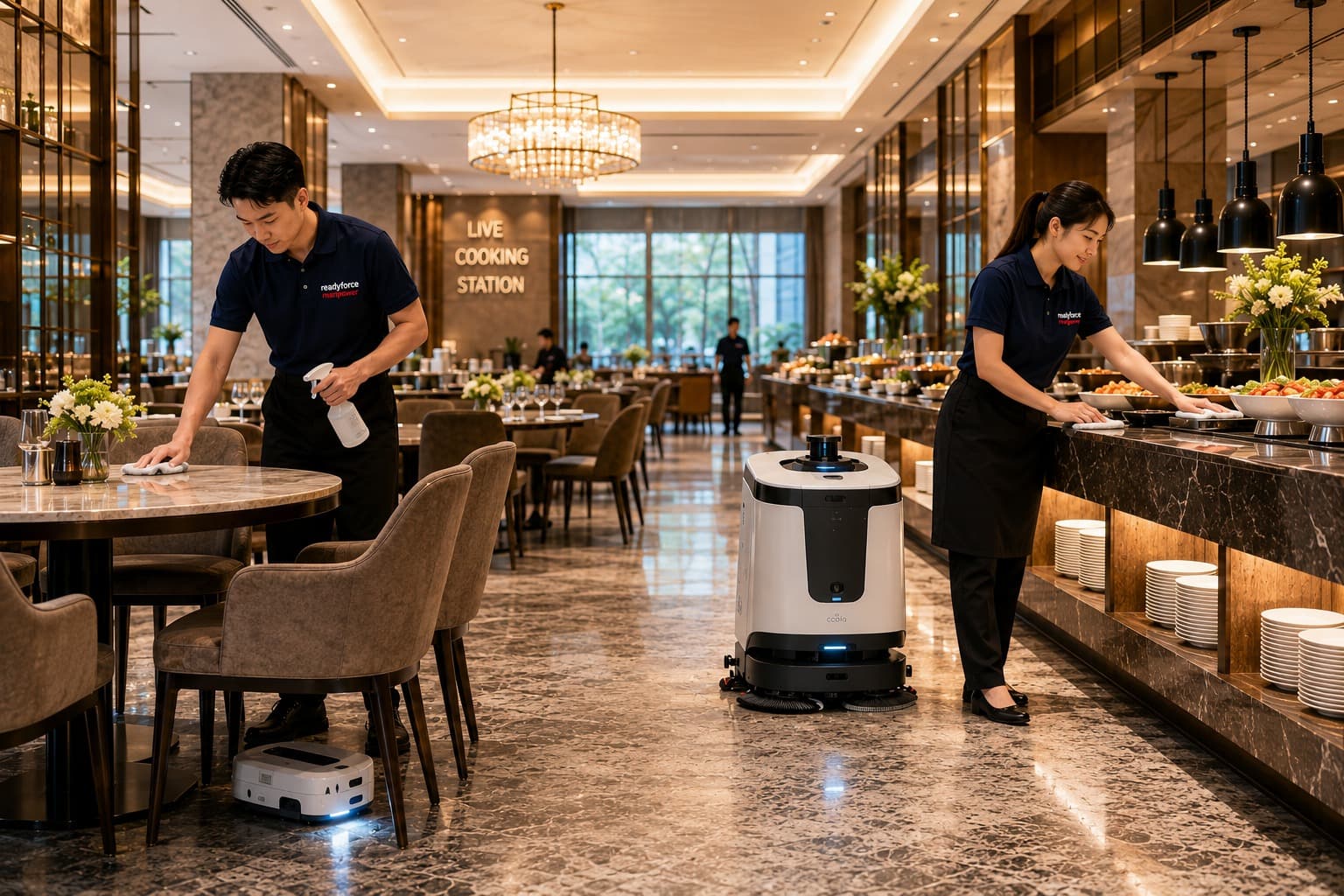 Human and robot cleaning together